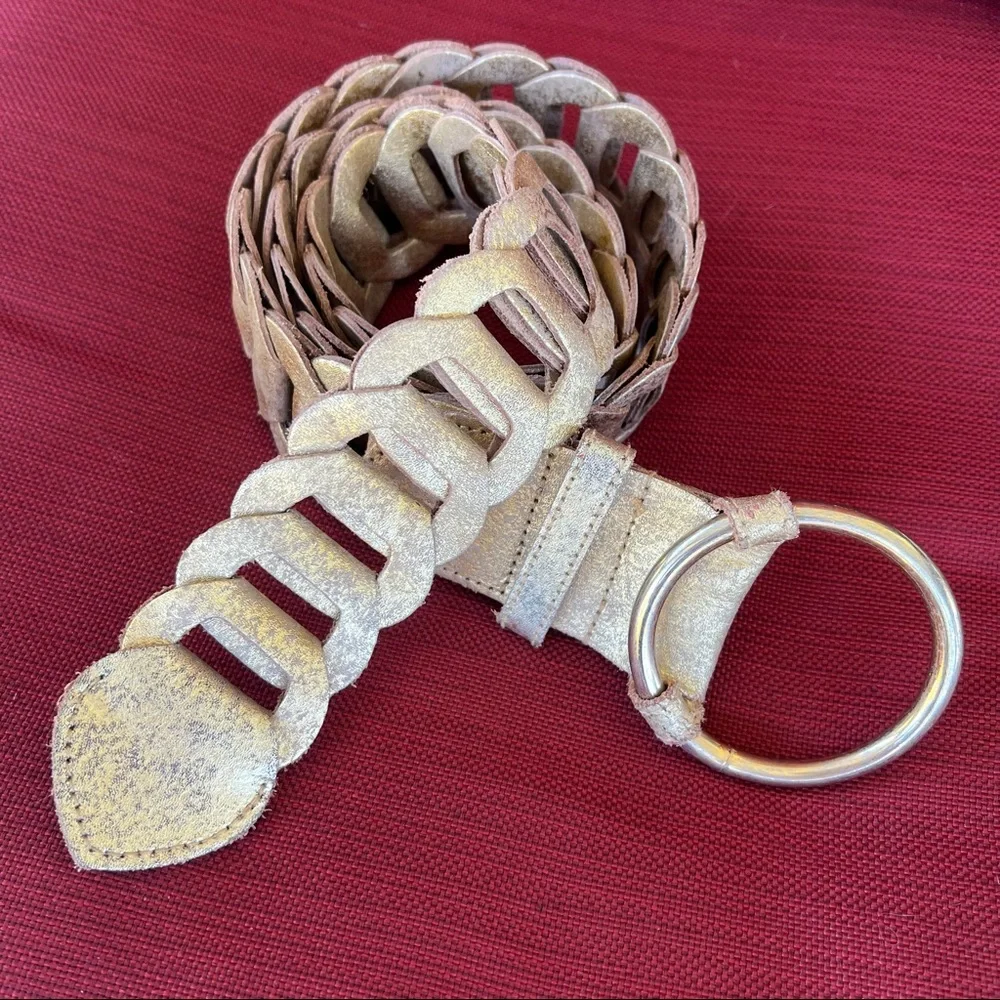 Hollister Brushed Gold Leather Link Belt 44.5” - Y2K style